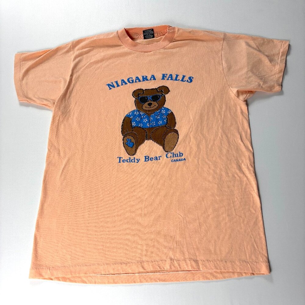 Vintage Teddy Bear Club Niagra Falls Canada T Shirt Pink Sz L Single Stitch